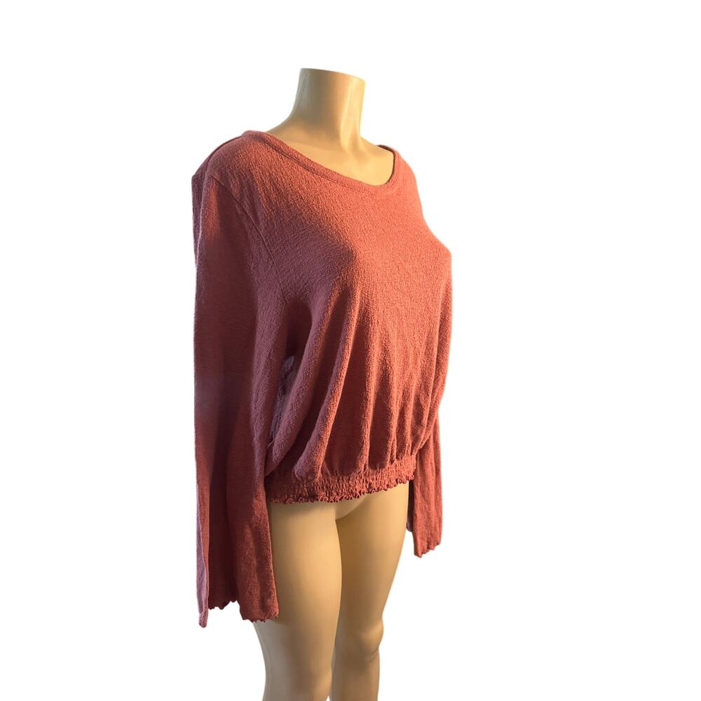 Women XL Madewell Texture & Thread Smocked Bell-Sleeve Autumn Berry Shirt Top
